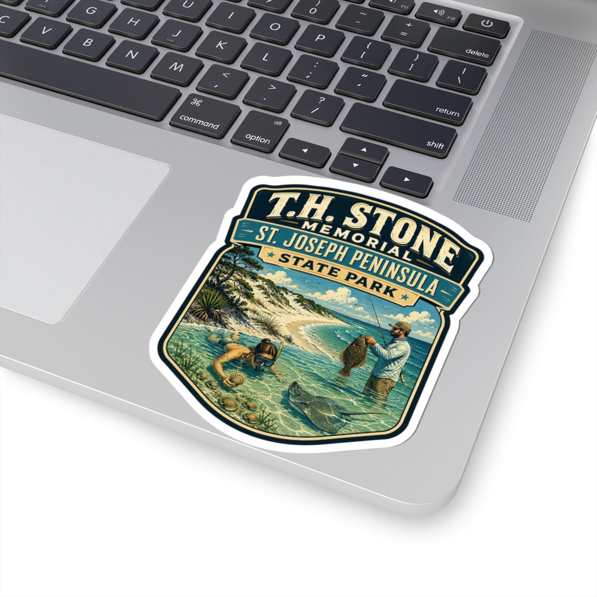 T.H. Stone Memorial State Park Sticker — St. Joseph Peninsula Coastal Fishing & Beach Scene Kiss-Cut Sticker