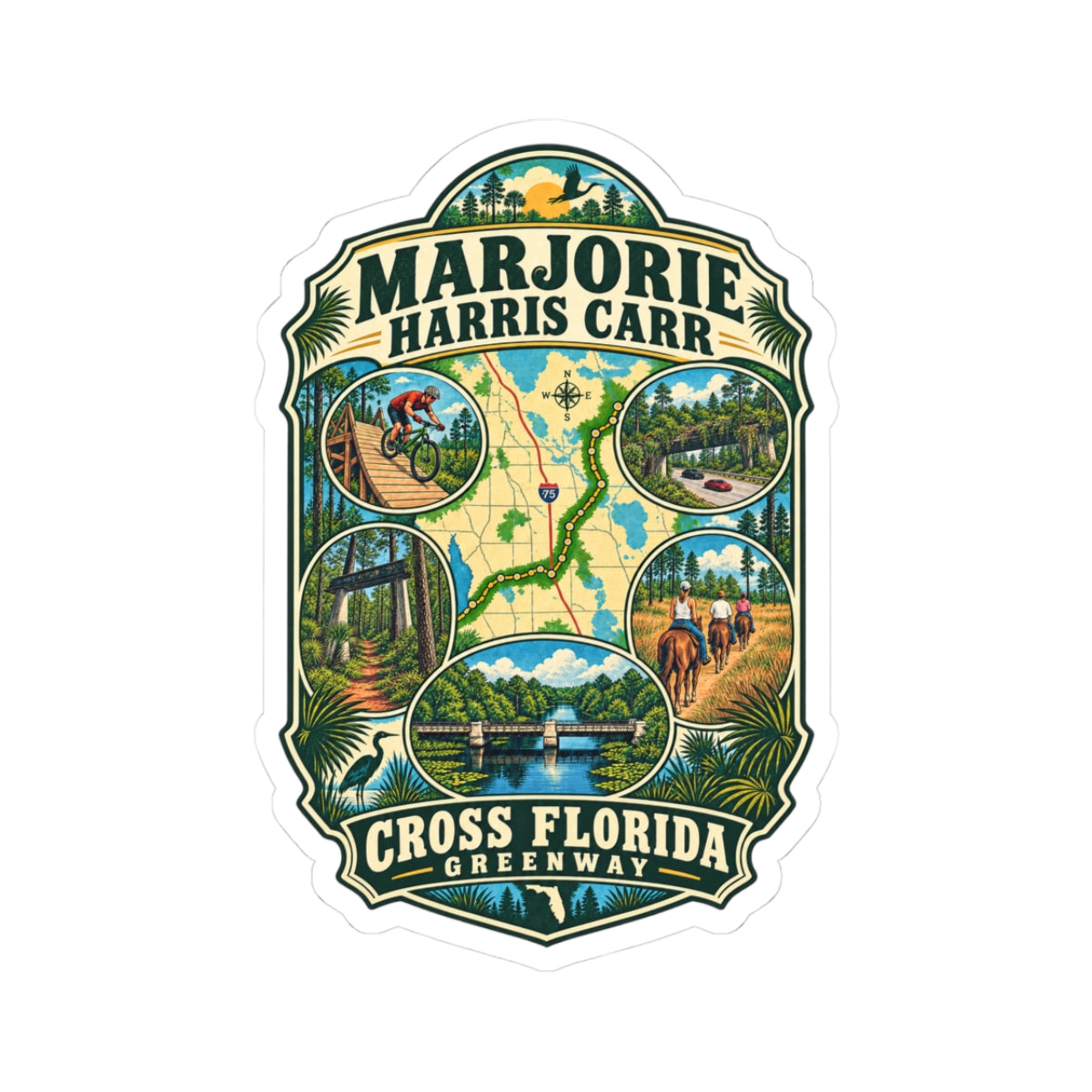 Cross Florida Greenway Sticker — Marjorie Harris Carr Trail Illustration