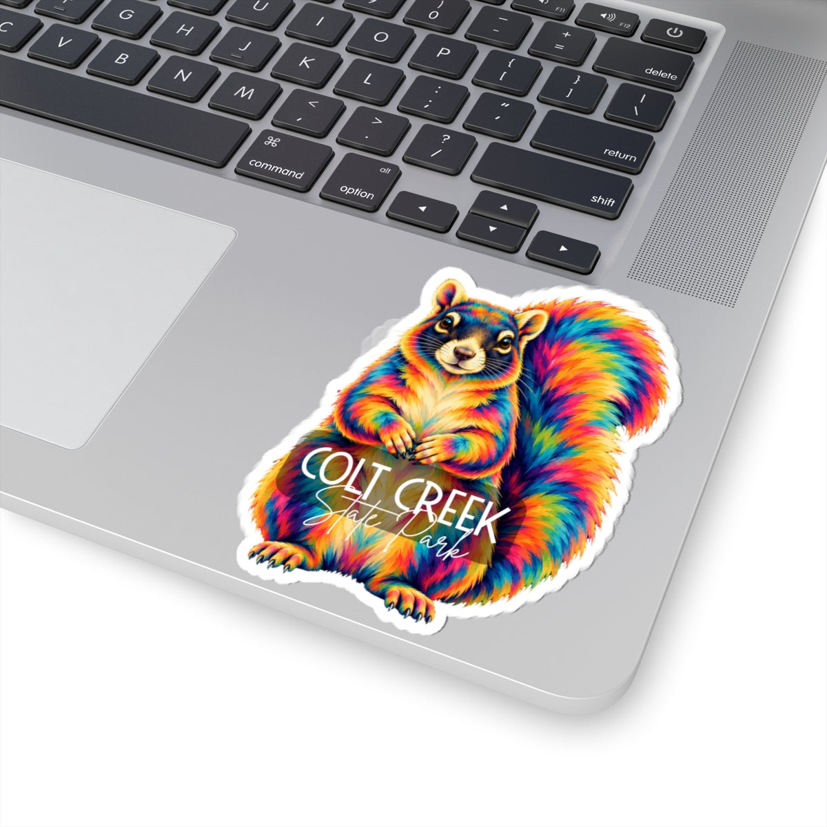 Rainbow Fox Squirrel Kiss-Cut Sticker — Vibrant Colorful Laptop & Water Bottle Decal