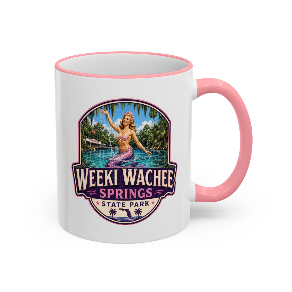Weeki Wachee Vintage Mug Pink — Accent Rim & Handle 11oz/15oz