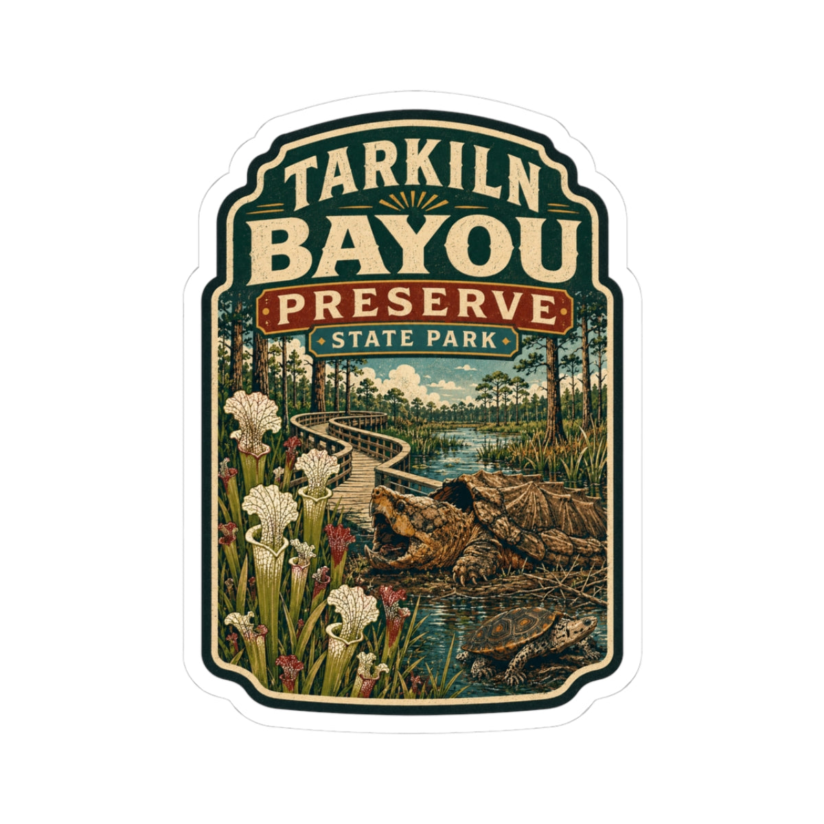 Tarkiln Bayou Preserve Sticker — Vintage State Park Alligator Bayou Kiss-Cut Sticker