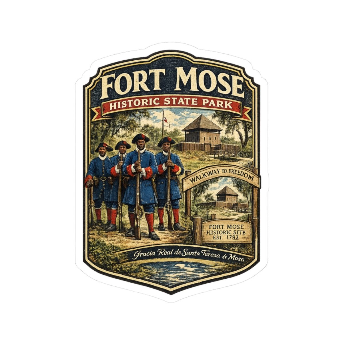 Fort Mose Historic State Park Sticker — Vintage Walkway to Freedom Kiss-Cut Sticker