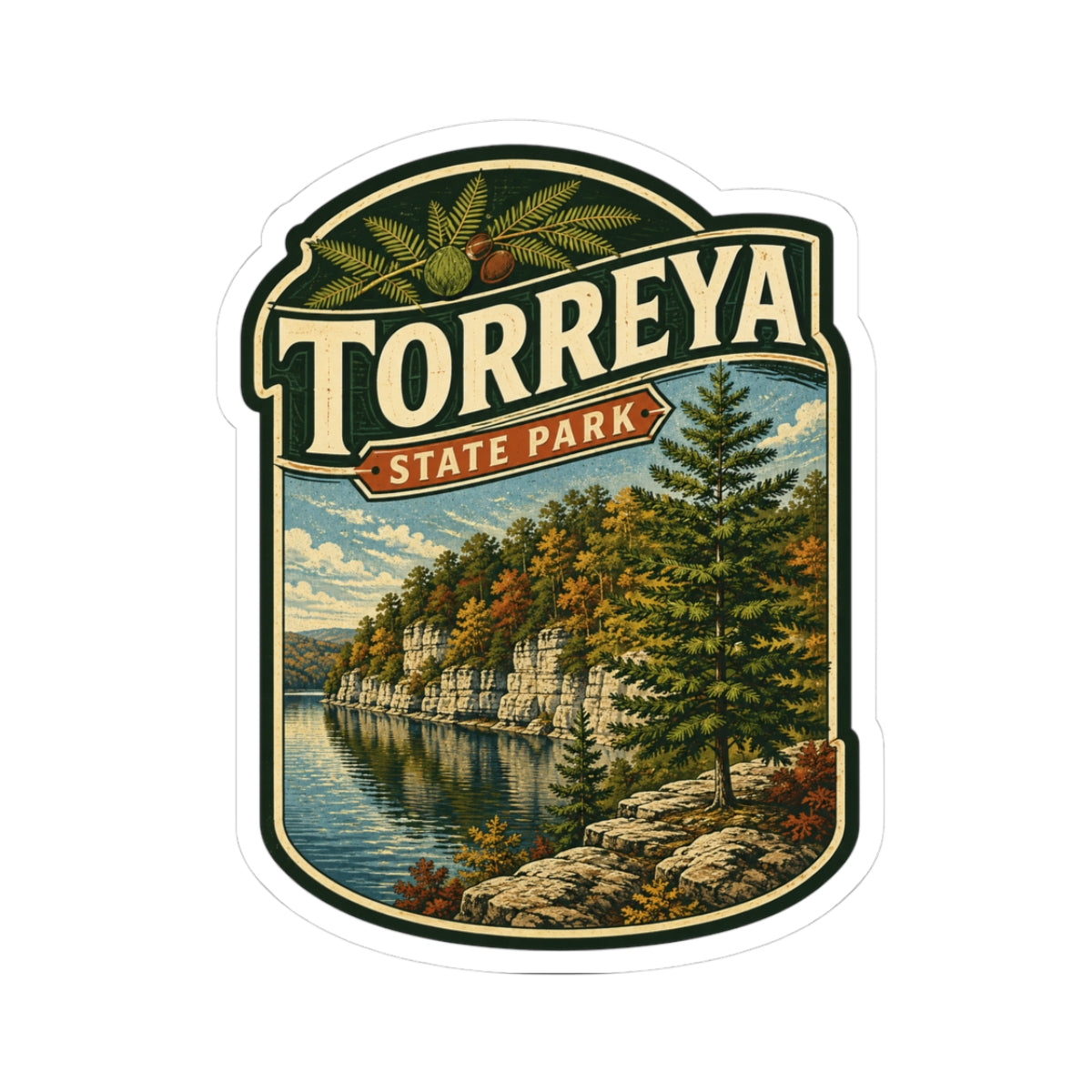 Torreya State Park Vintage Landscape Kiss-Cut Sticker