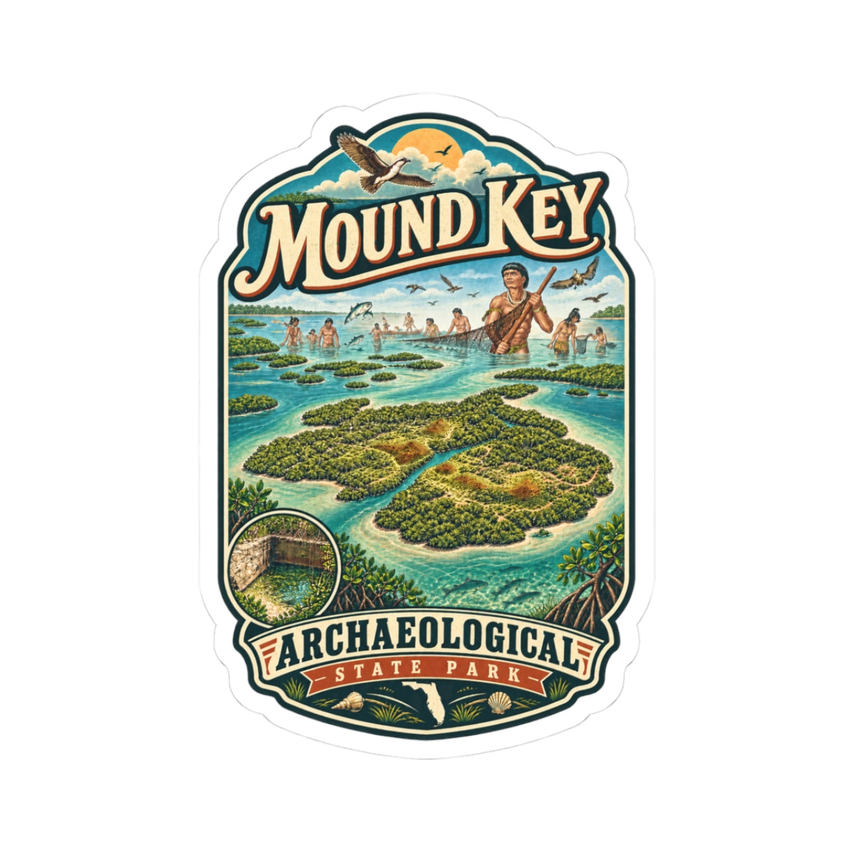 Mound Key Archaeological State Park Sticker — Vintage Map Kiss-Cut Sticker