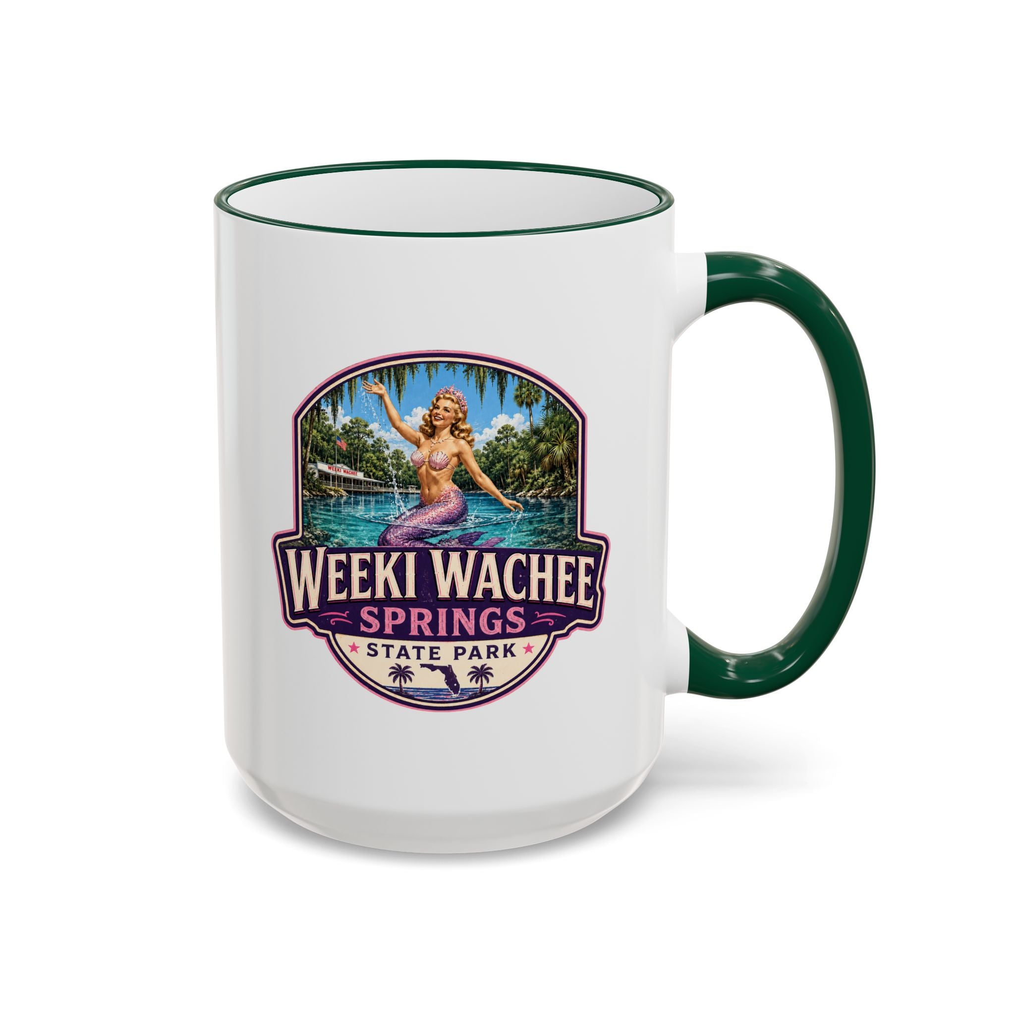 Weeki Wachee Vintage Mug Pink — Accent Rim & Handle 11oz/15oz