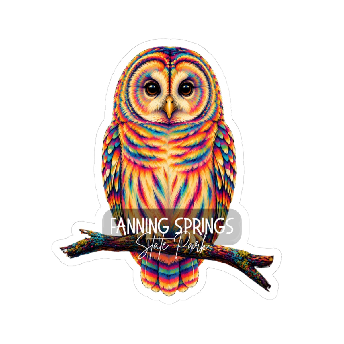Rainbow Barred Owl Kiss-Cut Sticker