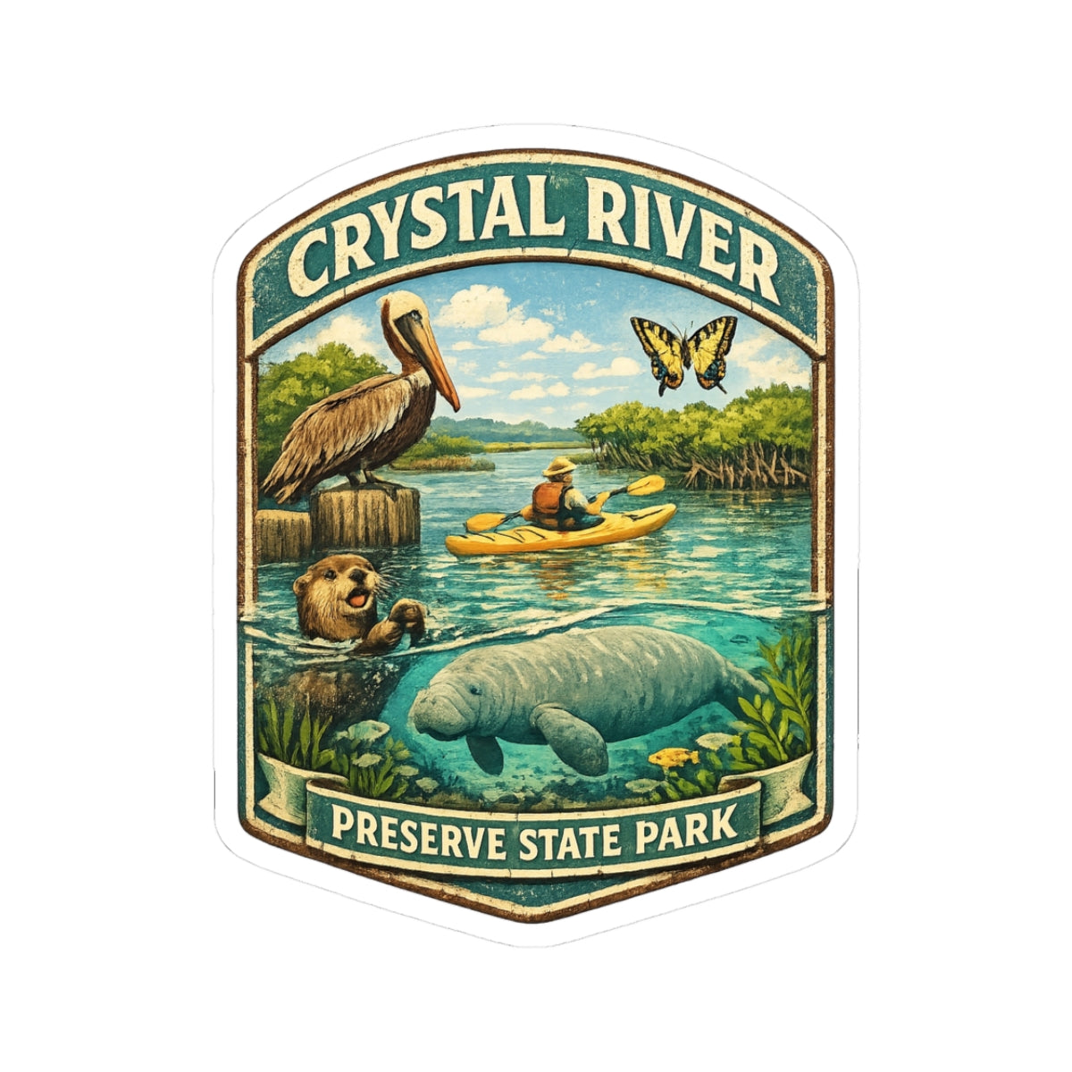 Crystal River State Park Sticker — Manatee & Kayak Nature Badge