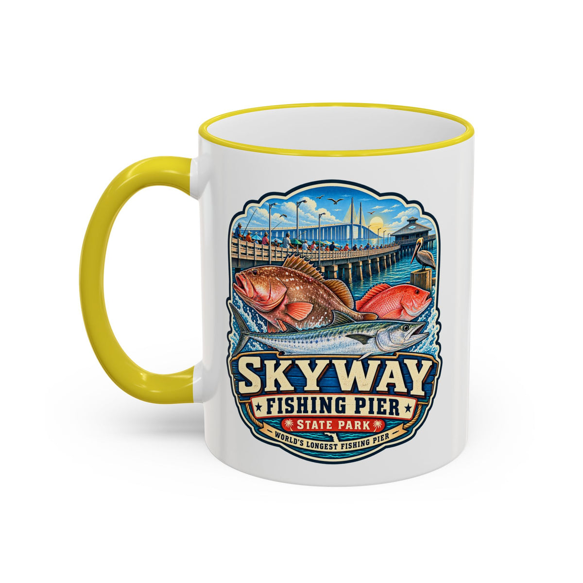 Skyway Fishing Pier Mug — Accent Rim & Handle 11oz/15oz