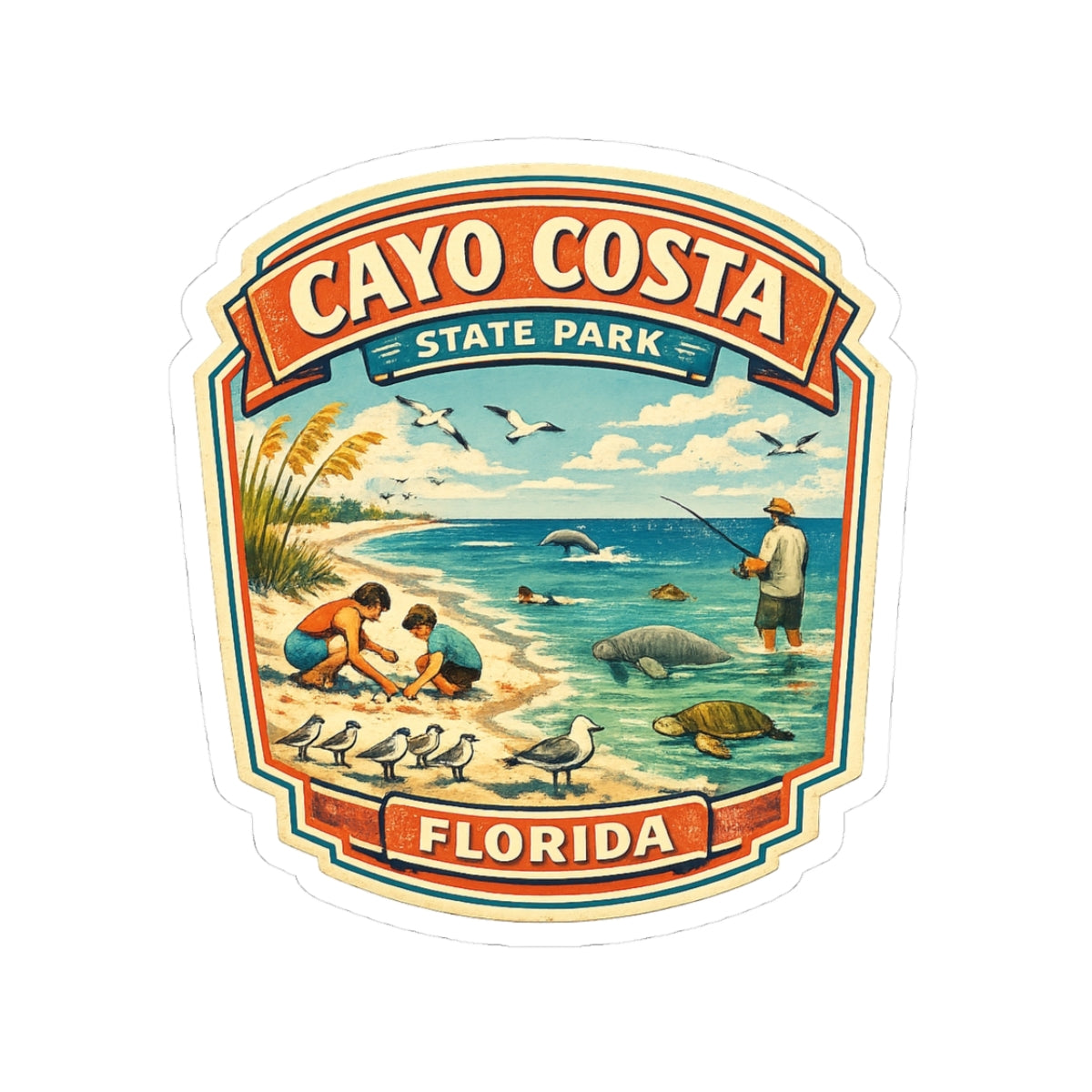 Cayo Costa State Park Florida Vintage Travel Sticker — Beach, Wildlife & Fishing Kiss-Cut Sticker