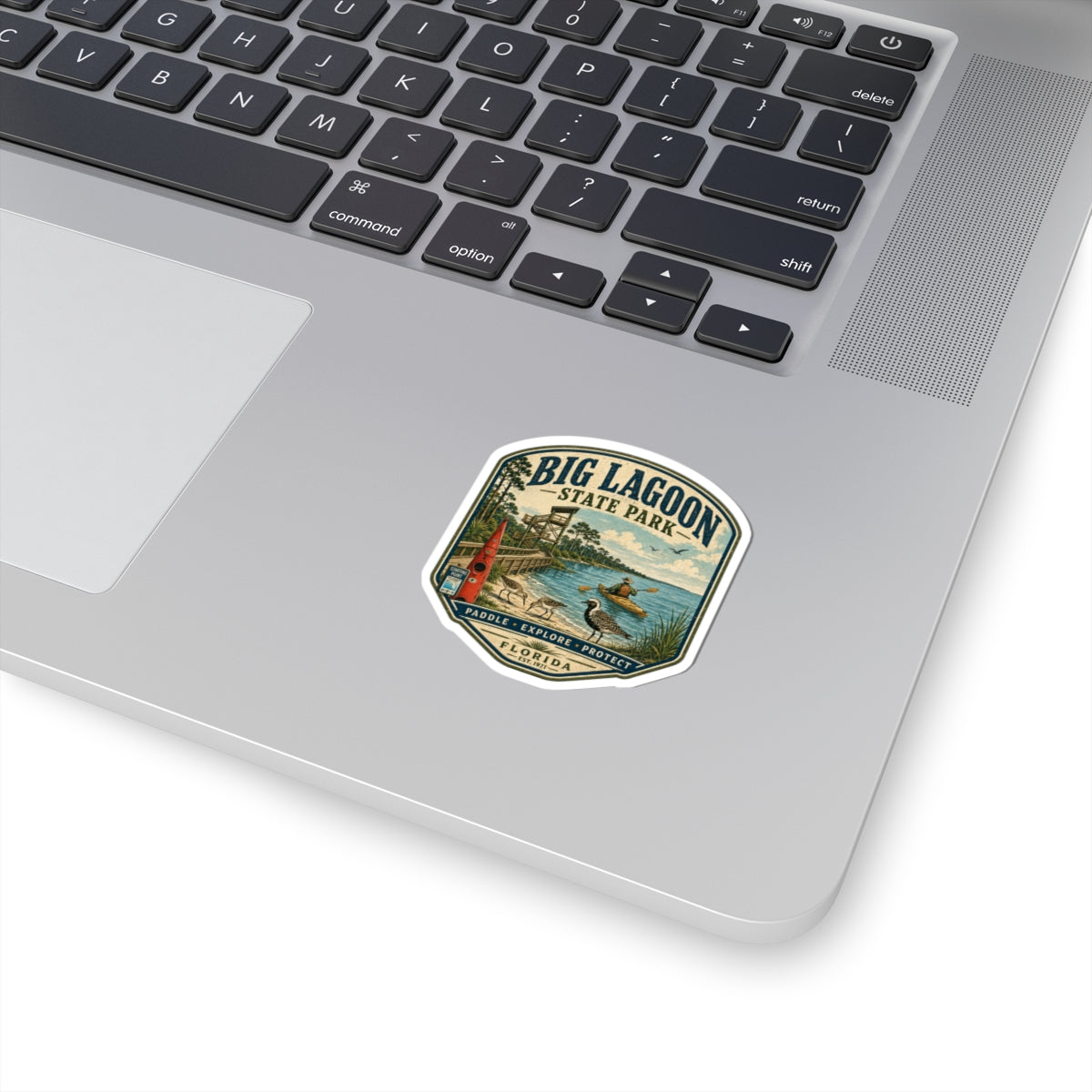 Big Lagoon State Park Vintage Outdoor Sticker — Kayak, Shorebirds & Florida Nature
