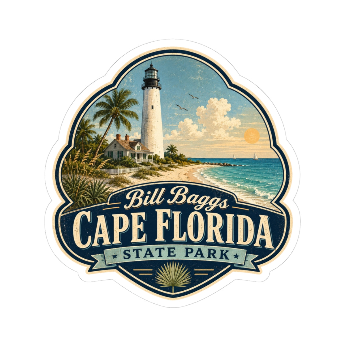 Bill Baggs Cape Florida State Park Lighthouse Sticker – Vintage Beach Travel Decal