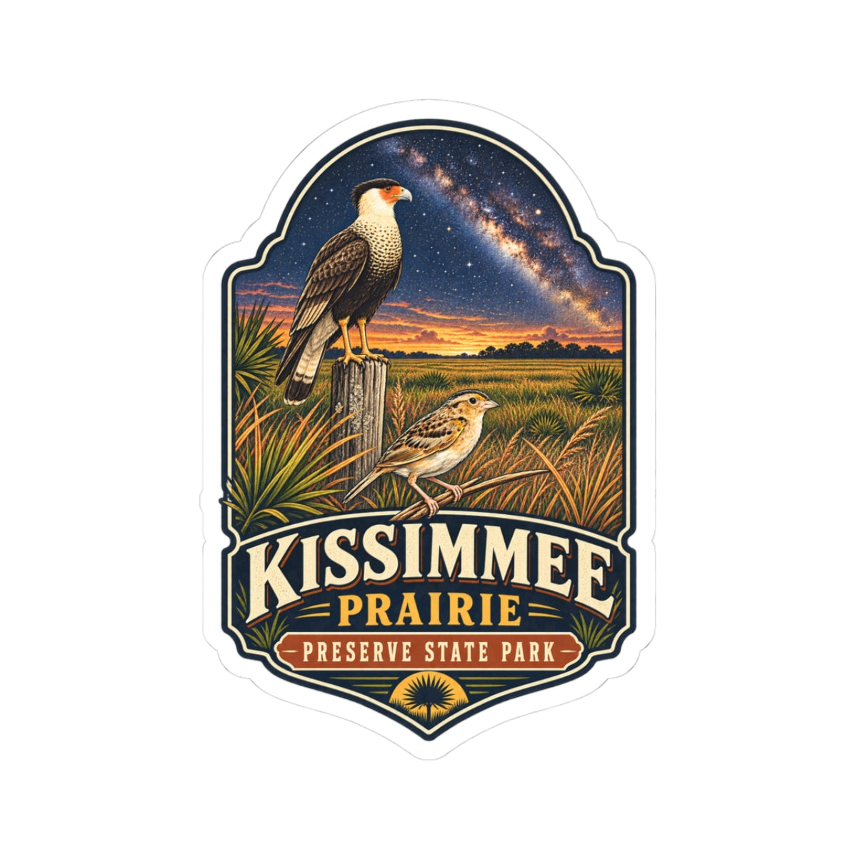 Kissimmee Prairie State Park Scenic Sticker — Vintage Wildlife & Night Sky