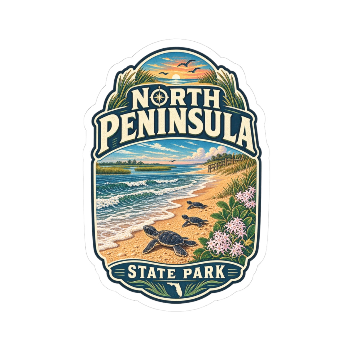 North Peninsula State Park Sticker — Beach Turtle Scenic Vinyl Decal
