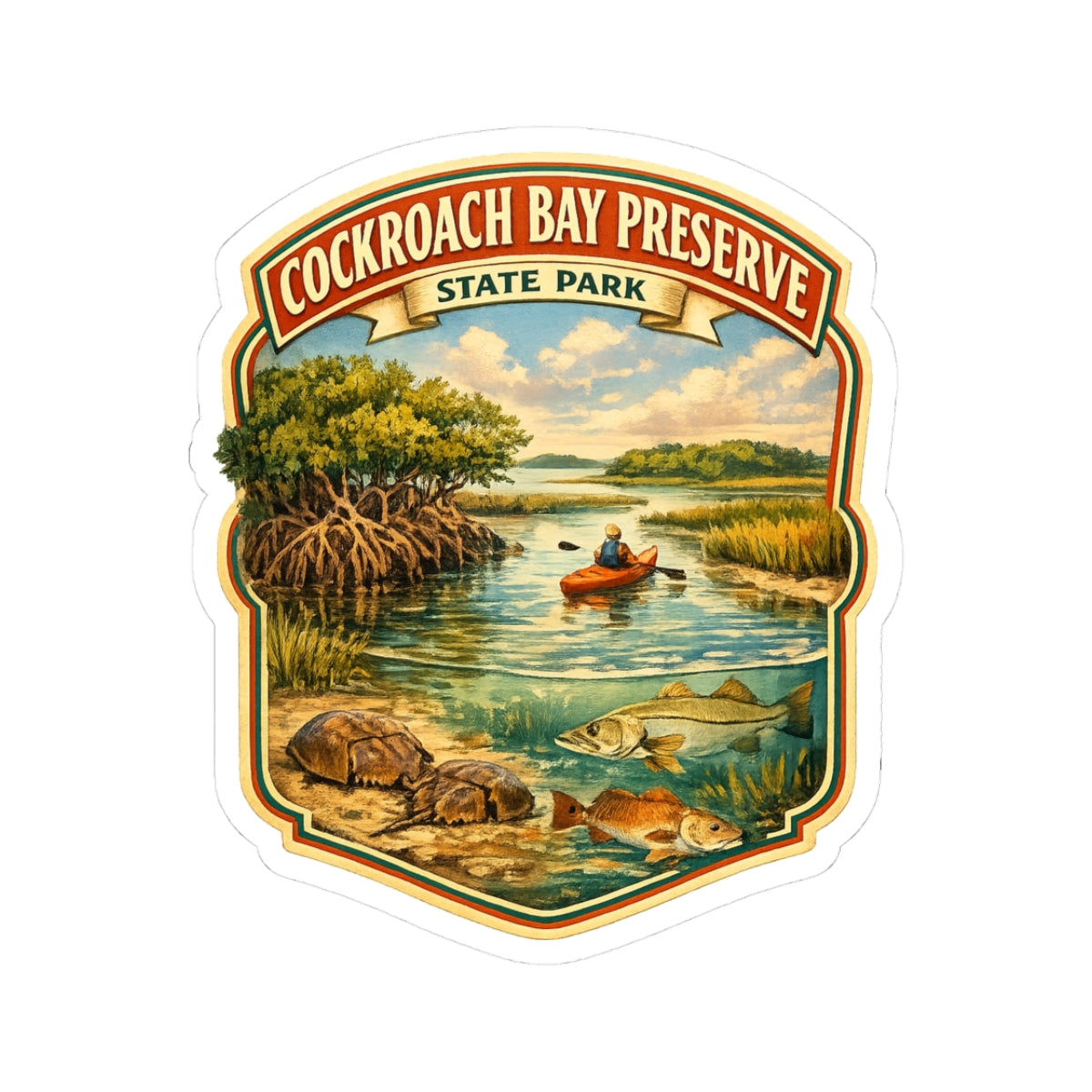 Cockroach Bay Preserve Sticker — Vintage State Park Kayak & Wildlife Decal