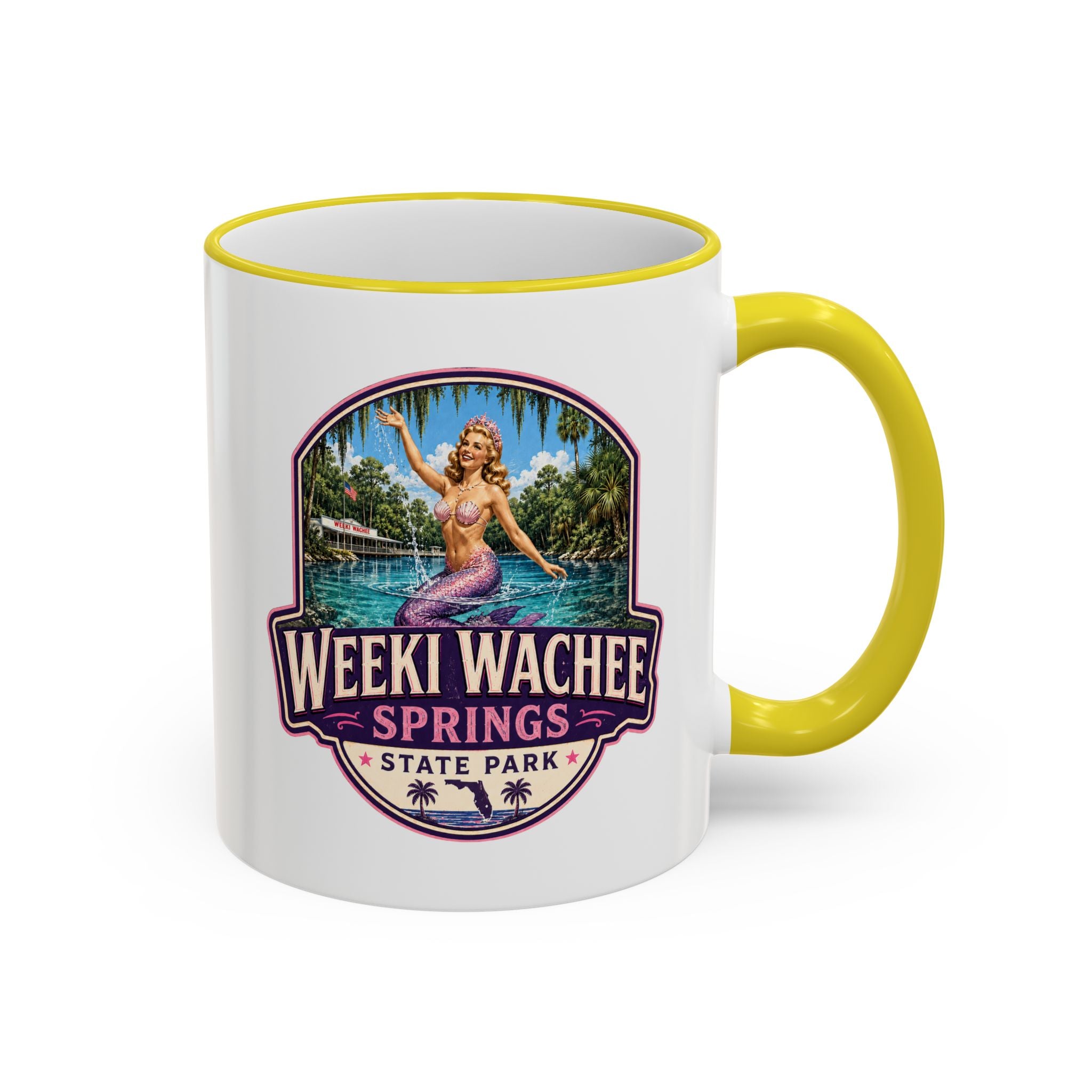 Weeki Wachee Vintage Mug Pink — Accent Rim & Handle 11oz/15oz